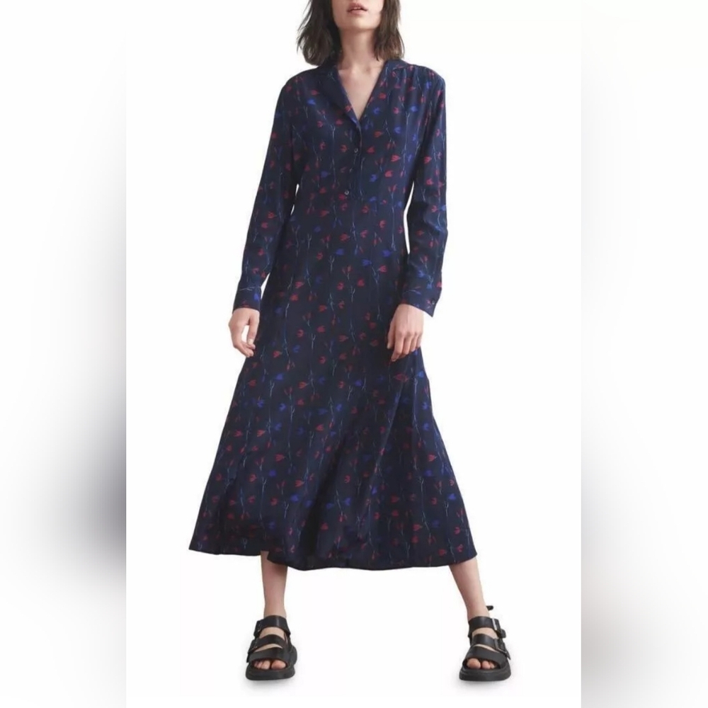 NWT Thakoon Silk Shirt Dress with Red and Blue Floral Tulip Print size 6